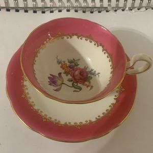 Vintage Aynsley Pink Gold Rose & Waterlily Teacup Saucer B5209